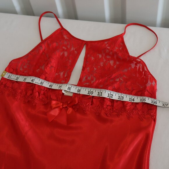 California Dynasty Womens Vintage Robe Chemise Set Red Lace Slip Dress Size Med - Picture 8 of 13